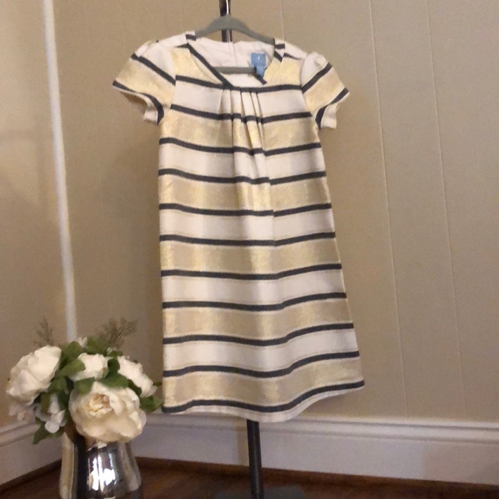 Baby Gap Girls Dress Navy Metallic Gold Stripes